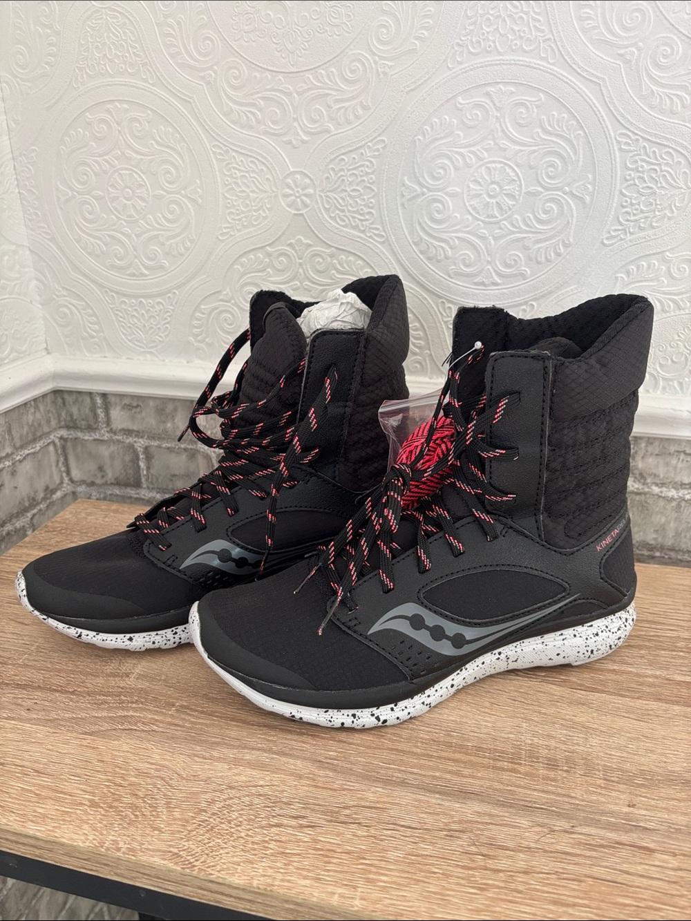 Saucony Black with Pink-Accent High-Top Sneakers